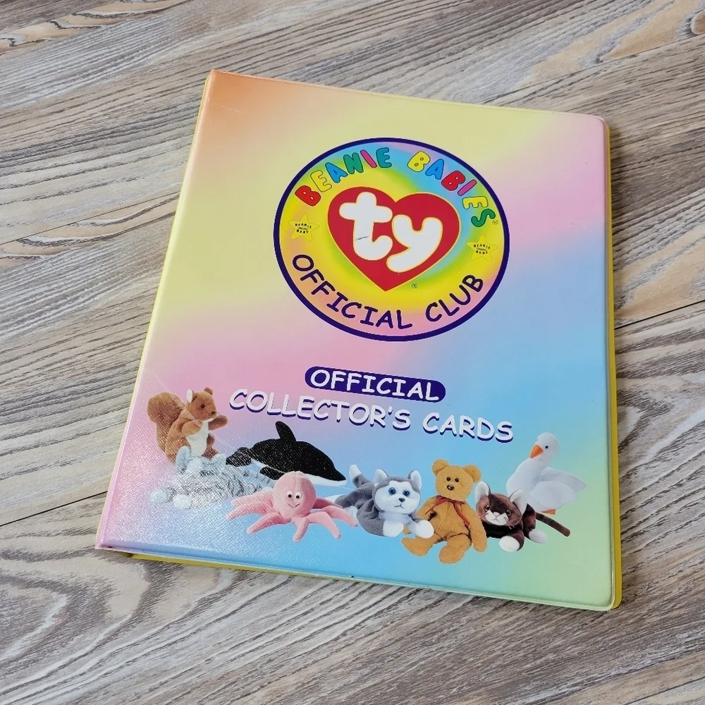 Vintage 1998 Beanie Babies card binder with 49 cards yellow